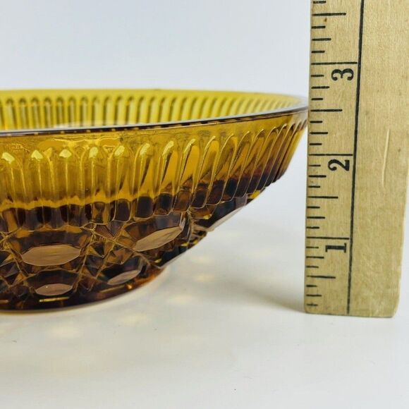 Vintage Amber Windsor Depression Glass Bowl  7.5" Cane & Button Indiana - Picture 6 of 10